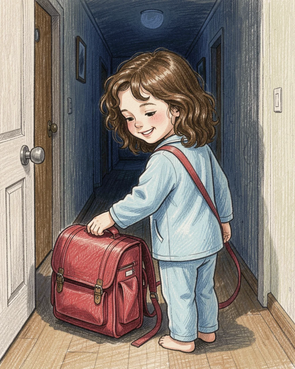 Illustration for page 7 of “Sophie Packs Her School Bag”