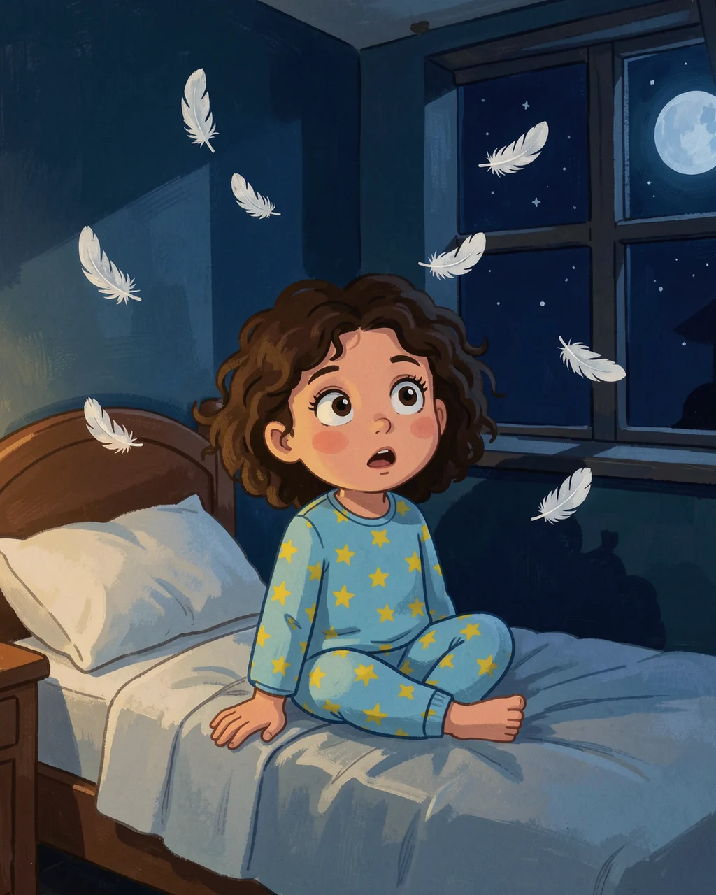 Illustration for page 1 of “Sophie and the Sleepy Feather”