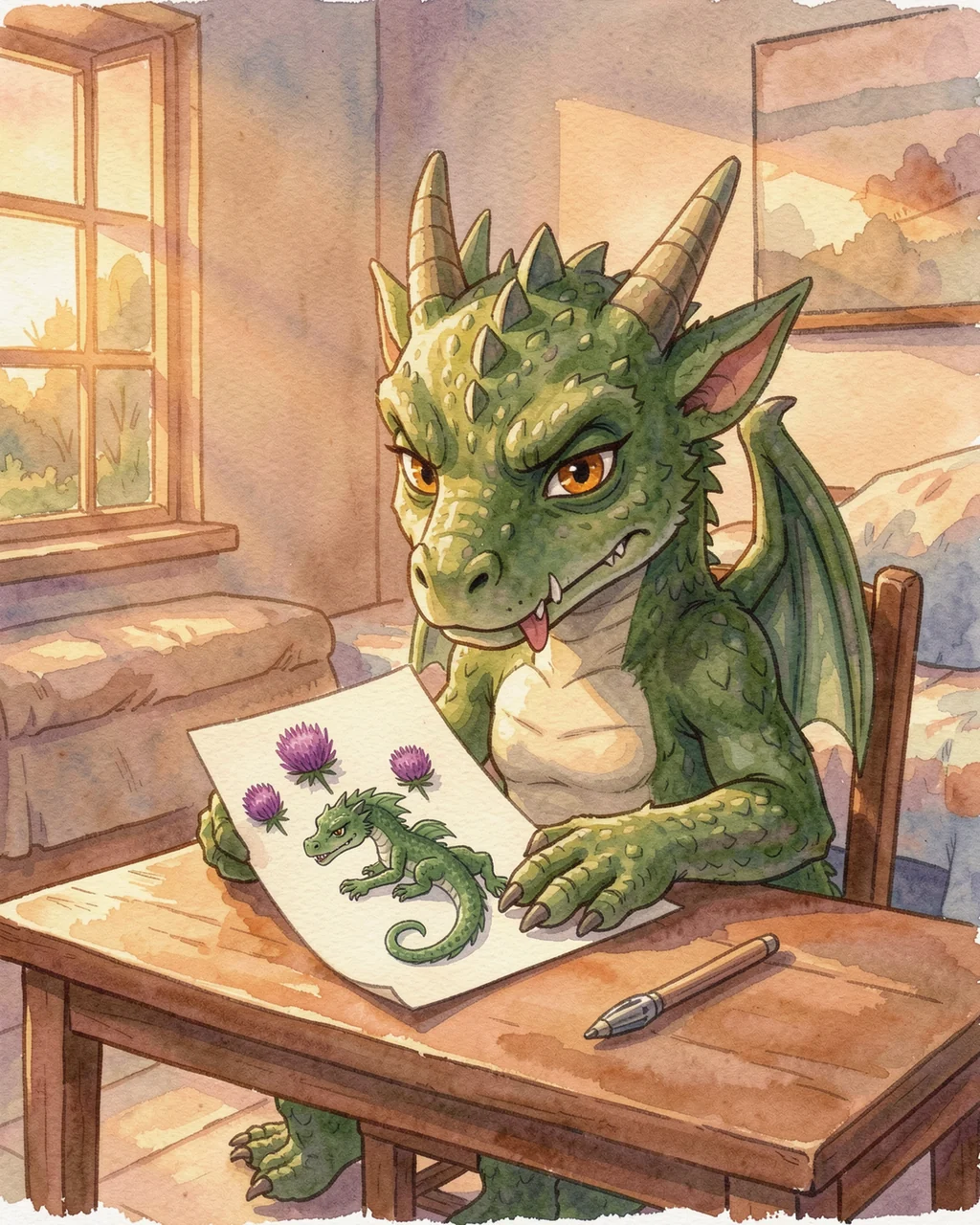 Illustration for page 2 of “Mossy and the Thistle Card”