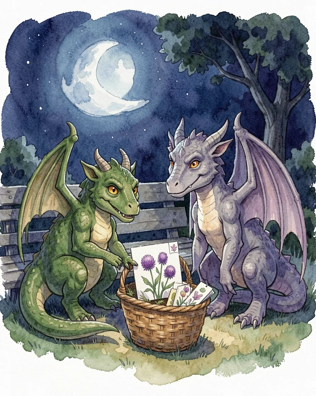 Illustration for page 3 of “Mossy and the Thistle Card”