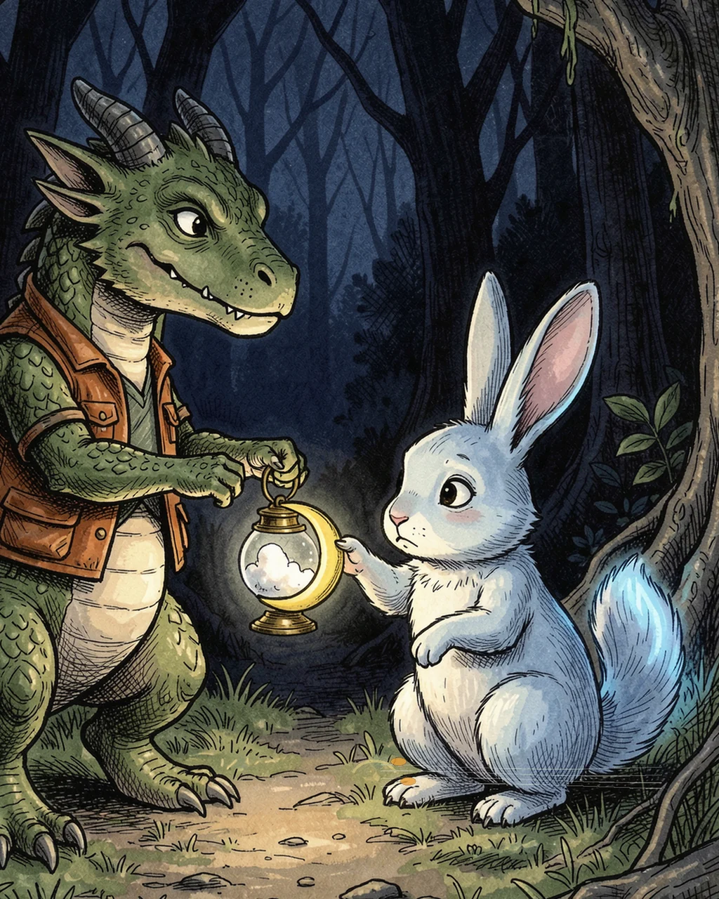 Illustration for page 3 of “Caspar and the Pocket Moon-Lantern”
