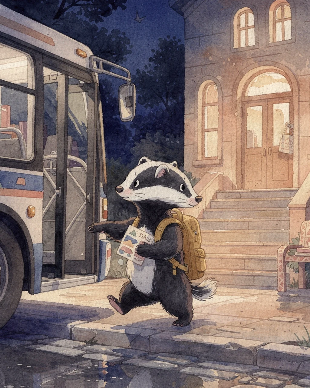 Иллюстрация к странице 4 сказки «The Saffron-Backpack Badger»
