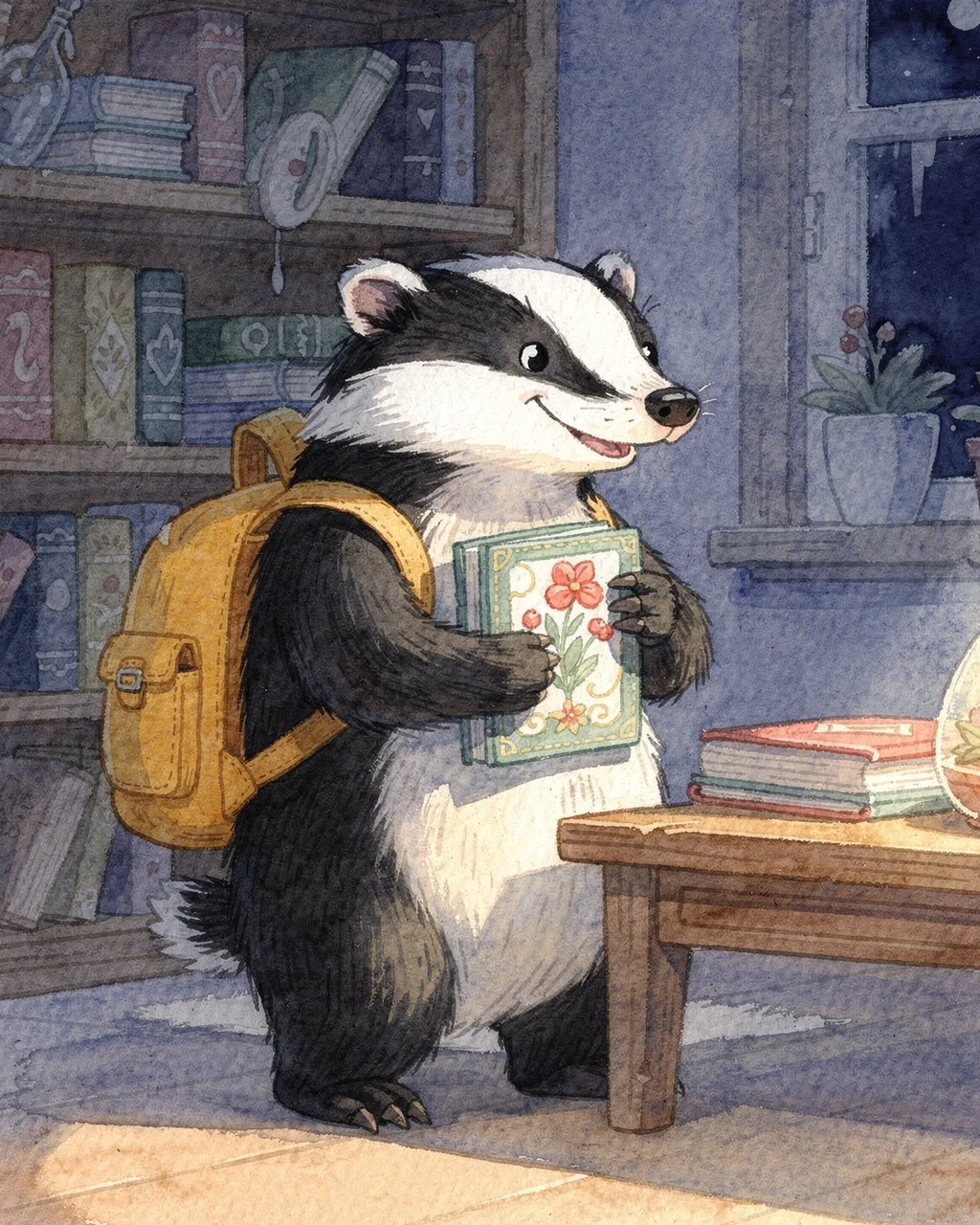 Иллюстрация к странице 6 сказки «The Saffron-Backpack Badger»