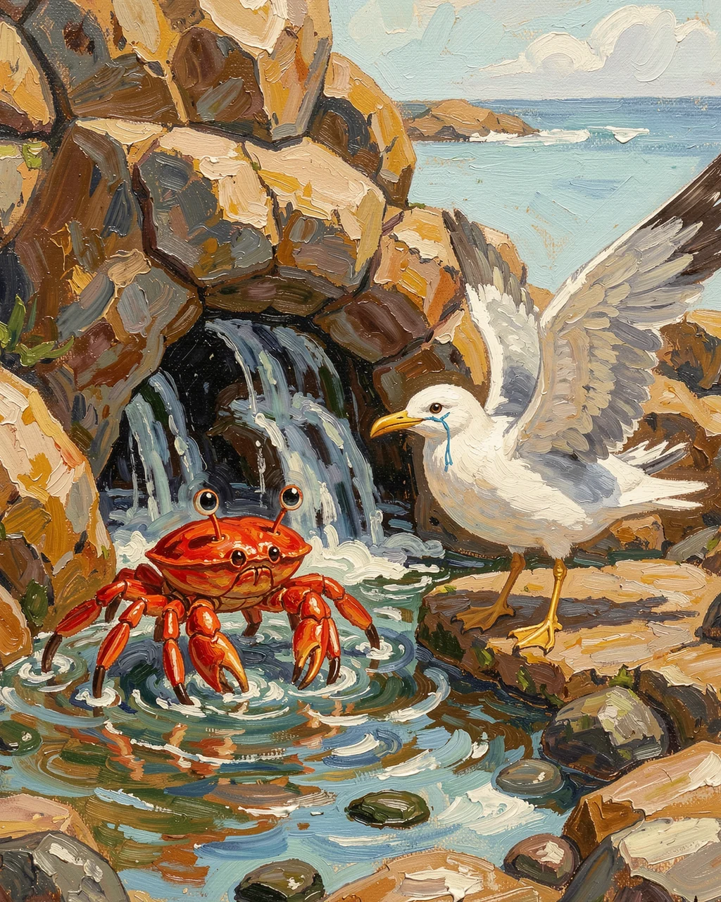 Иллюстрация к странице 9 сказки «Morrow Read the Tide Pool»