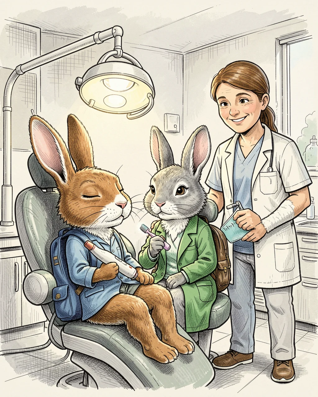 Illustration for page 2 of “The Bunny with Blue Backpack”