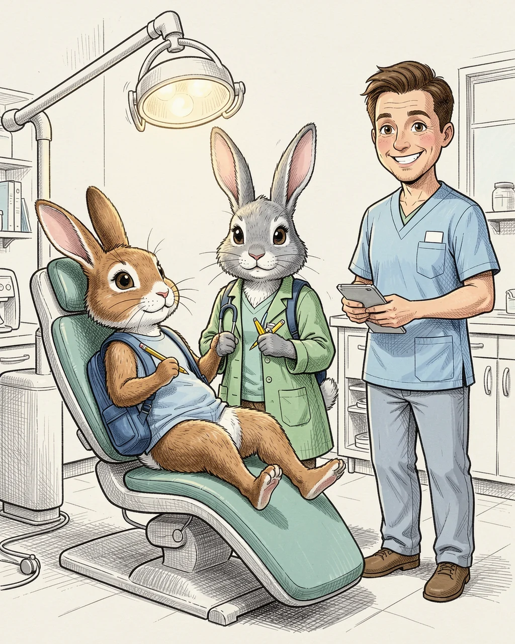 Illustration for page 3 of “The Bunny with Blue Backpack”