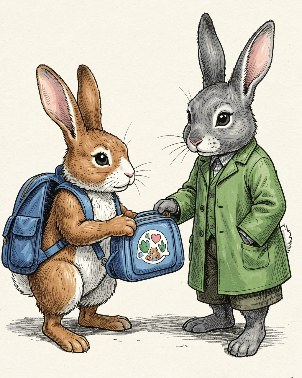Illustration for page 4 of “The Bunny with Blue Backpack”